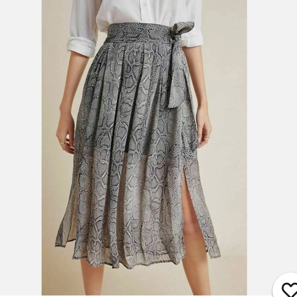 Anthropologie Gray Snakeprint Midi Skirt